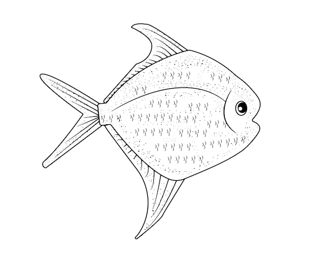 Disegno a mano in bianco e nero pesce oceano premium vettoriale