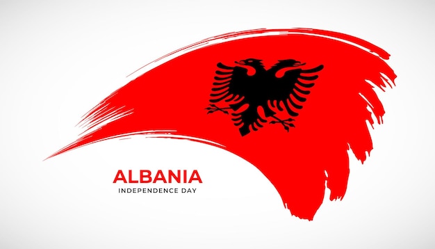 絵画効果ベクトル イラストでアルバニアのブラシ ストロークの旗を描く手します。