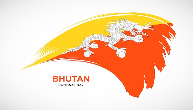 Hand drawing brush stroke flag of Bhutan with painting effect vector illustration