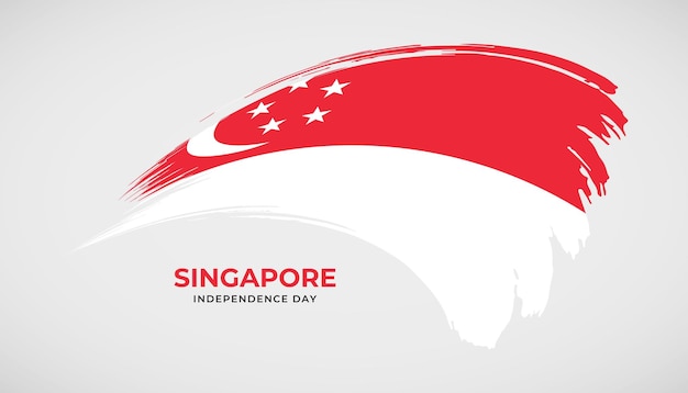 手描きの絵画効果ベクトル図でシンガポールのブラシ ストロークの旗