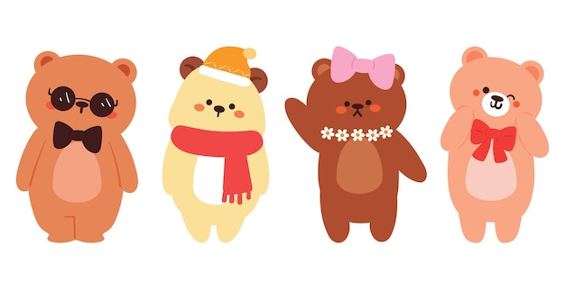 hand drawing cartoon bears sticker set cute animal sticker for kids cute animal doodle