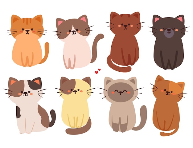 hand drawing cartoon cat collection sticker set