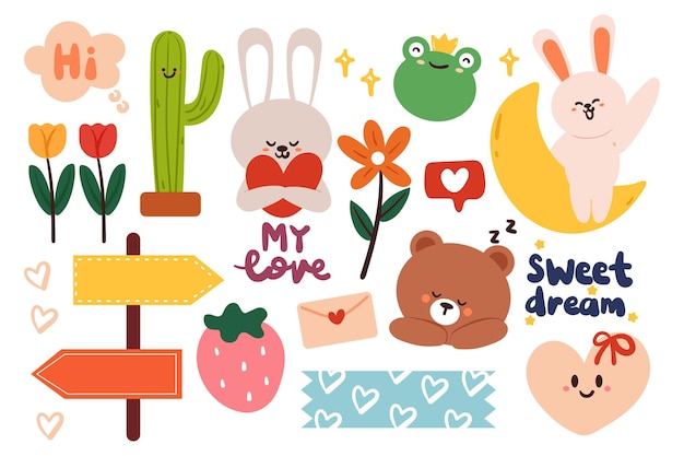 hand drawing cartoon cute element sticker set