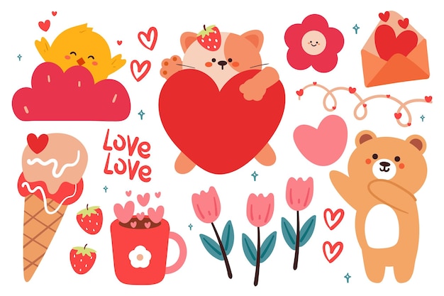 Vector hand drawing cartoon cute element sticker set