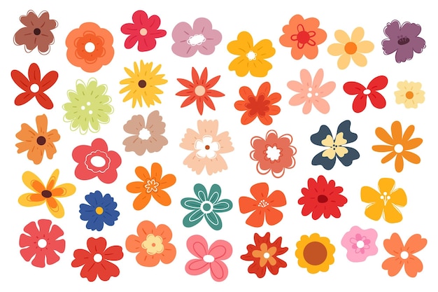 Vector hand drawing cartoon flower sticker set