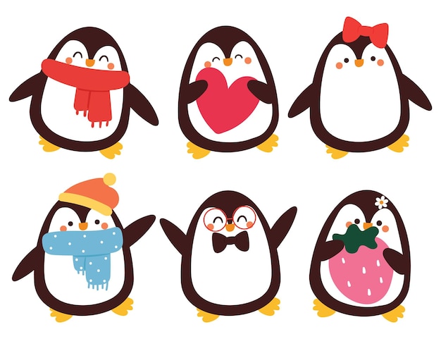 手描き漫画ペンギンステッカーセット子供のためのかわいい動物ステッカーかわいい動物アイコン