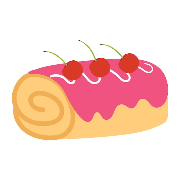 hand drawing cartoon roll cake with cherry topping cute dessert doodle