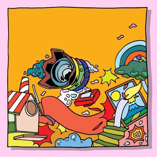 Poster della fotocamera a colori con disegno a mano