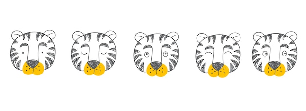 Hand drawing doodle cute tigers. Vector illustration