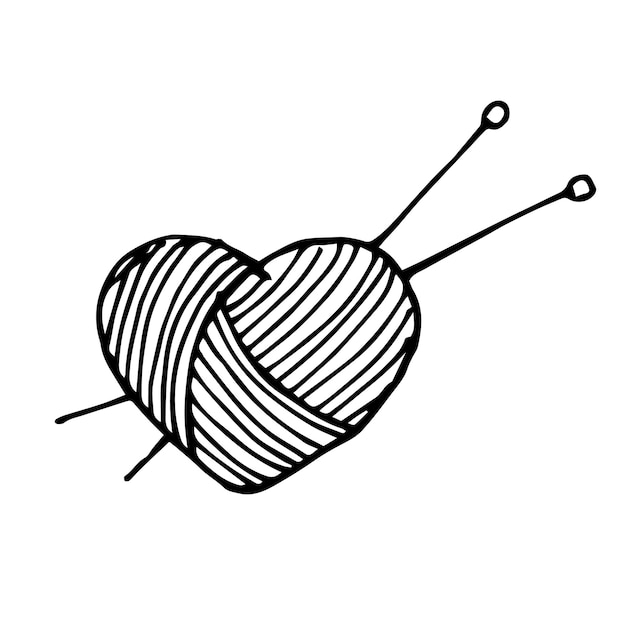 hand drawing in doodle style skein of wool in the shape of a heart love of knitting handmade