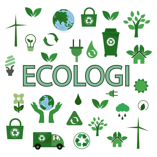 Vector hand drawing ecologi education doodle icon idea set