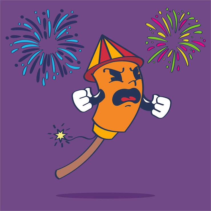 Vector hand drawing firework ready to blow with strong expression and funny face cartoon character