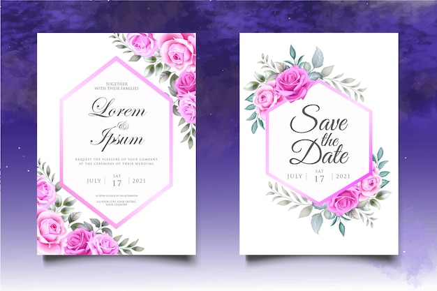 Hand drawing floral wedding invitation card template
