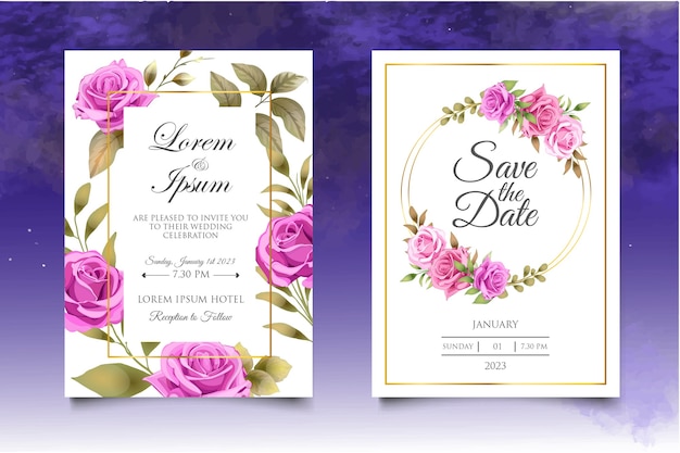 Hand drawing floral wedding invitation card template