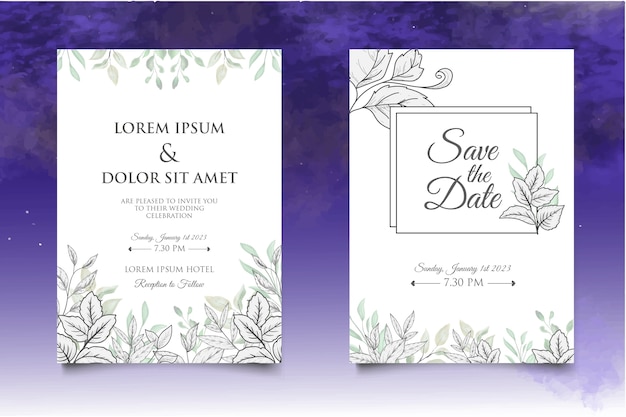 Hand drawing floral wedding invitation template