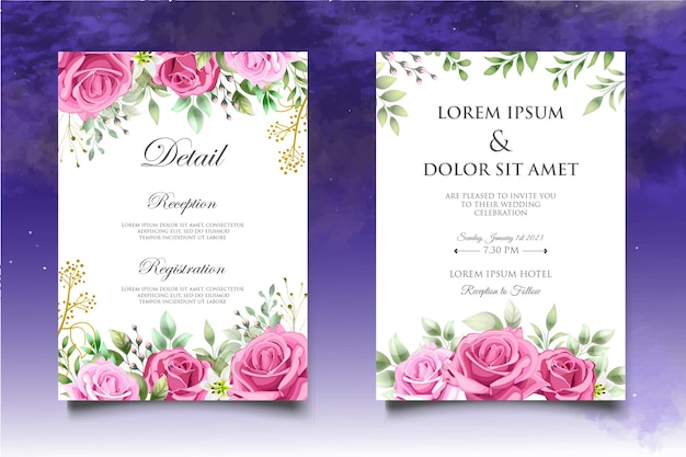 Hand drawing floral wedding invitation template