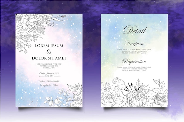 Hand drawing floral wedding invitation template