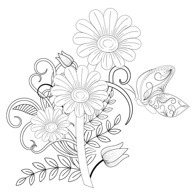 hand drawing flower coloring page