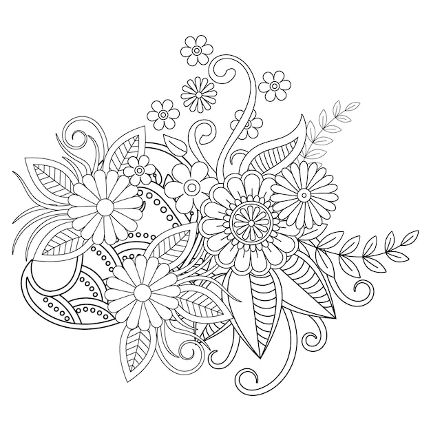 Hand drawing flower coloring Page