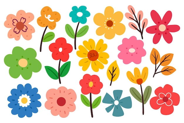 Vector hand drawing flower and leaves sticker set