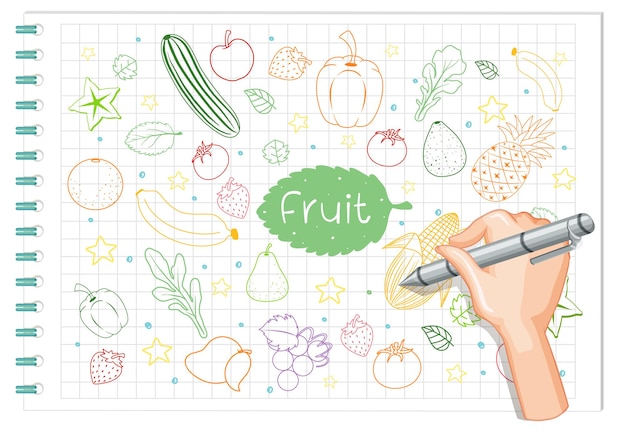 Hand drawing fruit element doodle on paper