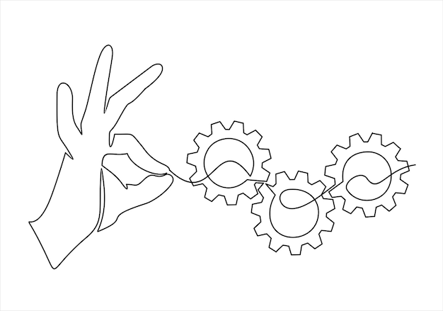 A hand drawing a gear with the word gears on it.