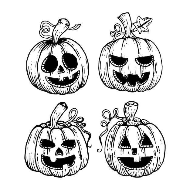 Hand drawing halloween pumpkin set