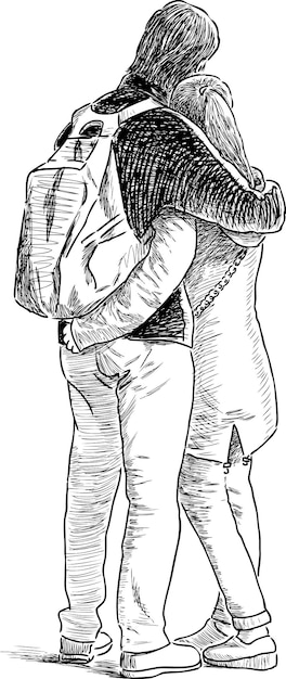 Hand drawing of hugging couple