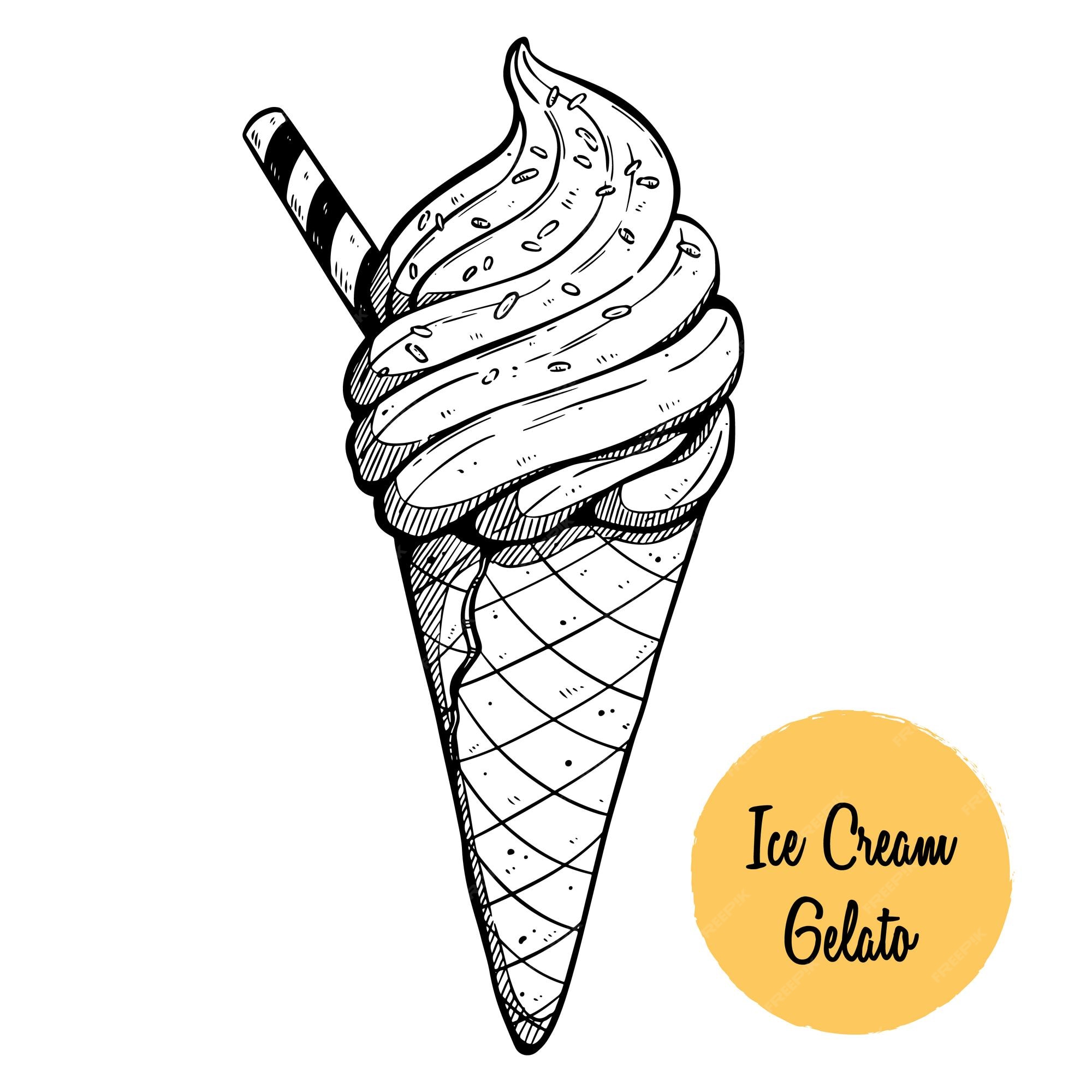 Premium Vector Hand drawing ice cream gelato cone with wafer stick roll