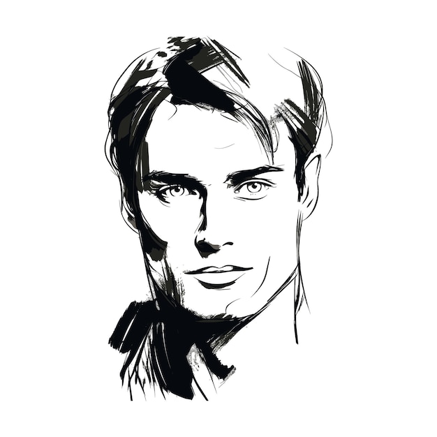 Hand drawing illustration of An attractive man's face