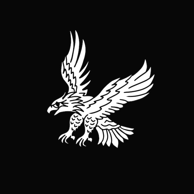 Hand Drawing Illustration Flying Eagle Tattoo Black Background