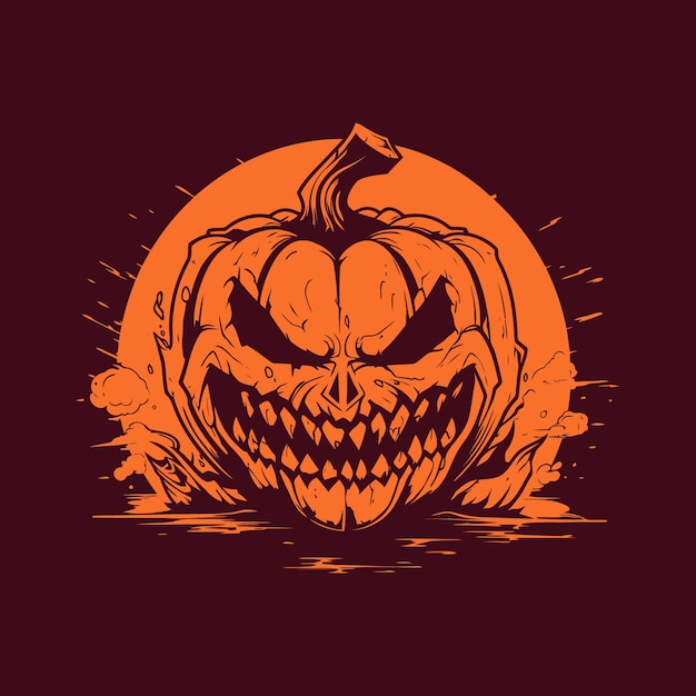 Hand drawing illustration of scary pumpkin