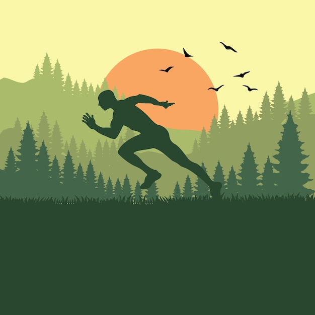 Vector hand drawing landscape running man vector