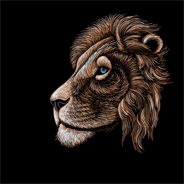 Hand drawing lion head profile