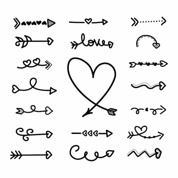 Hand drawing love arrows collection