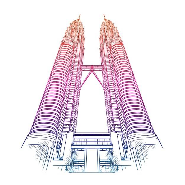 말레이시아 트윈타워 KLCC 핸드 드로잉