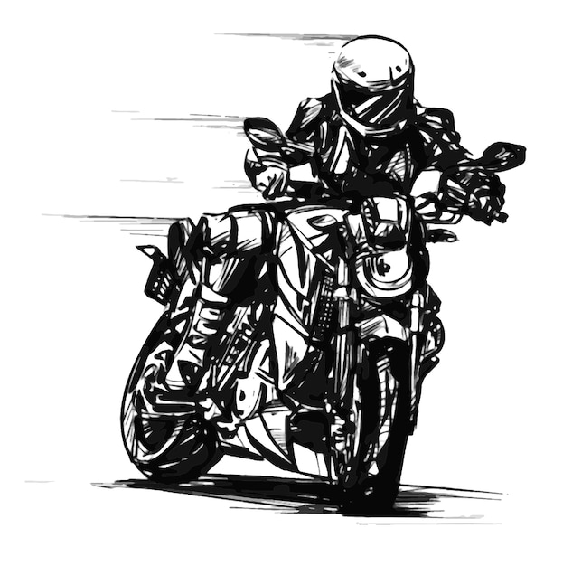 Vettore disegno a mano di un uomo che guida e deriva una motocicletta