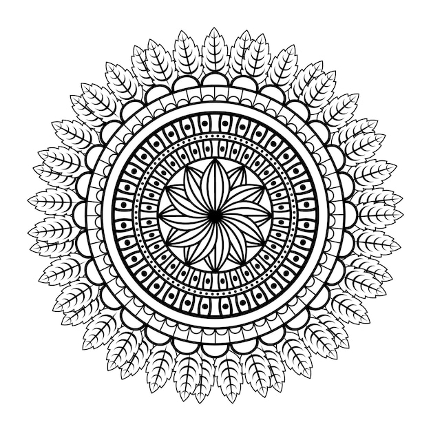 Hand drawing mandala flower pattern coloring page,