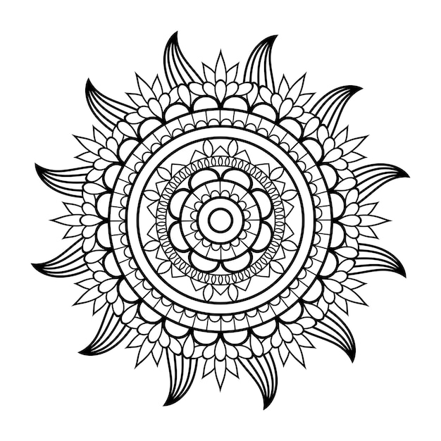 Hand drawing mandala flower pattern coloring page,