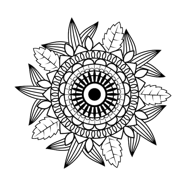 Hand drawing mandala flower pattern coloring page,