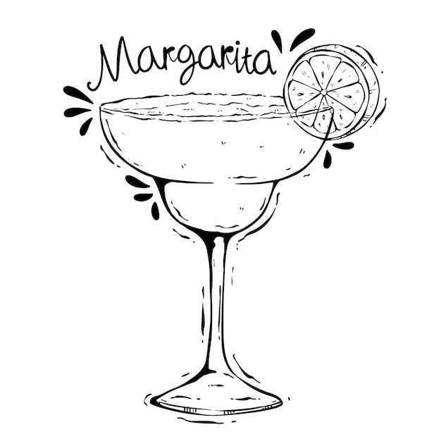 Вектор Ручной рисунок коктейль маргарита алкогольный напиток в стиле эскиза