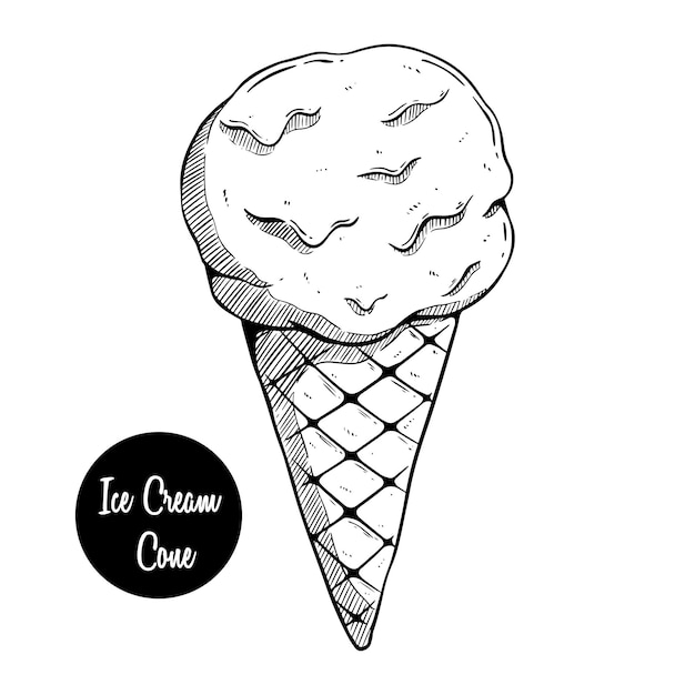 Hand drawing melted ice cream cone on white background