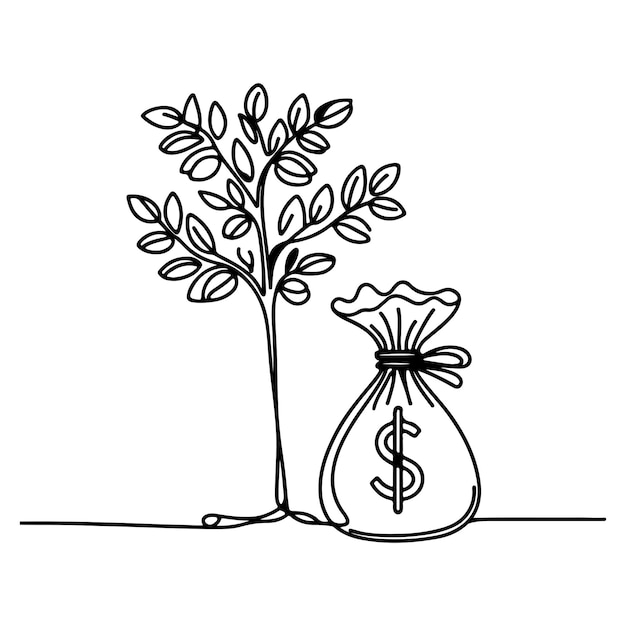 hand drawing money bag financial goal business doodle concept vector illustration