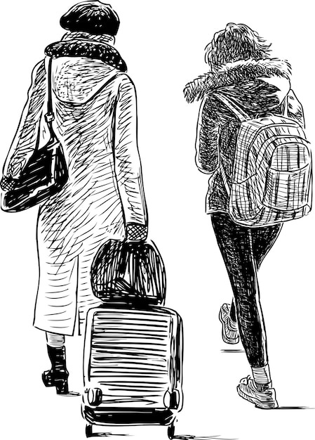 Hand drawing of mother and teenage daughter going on road trip together