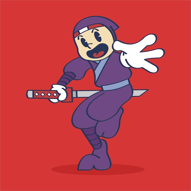 Premium Vector  Cartoon ninja posing and holding a sword