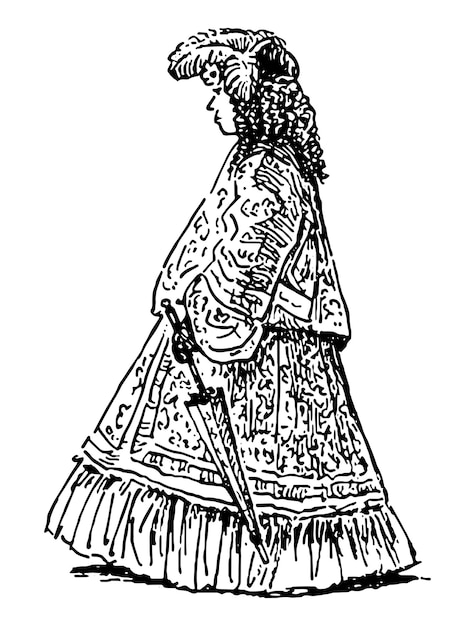 벡터 18세기의 고급스러운 의상을 입은 우산과 함께 귀족 여인의 손 그림