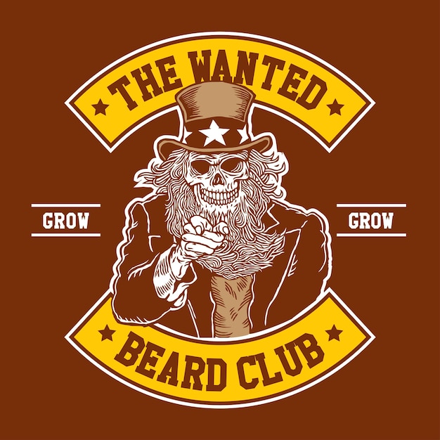 벡터 두개골 삼촌  ⁇ 의 손 그림  ⁇ 터 일러스트레이션 패치 디자인 the the wanted beard club