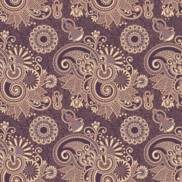 Hand drawing ornate seamless flower paisley design background u