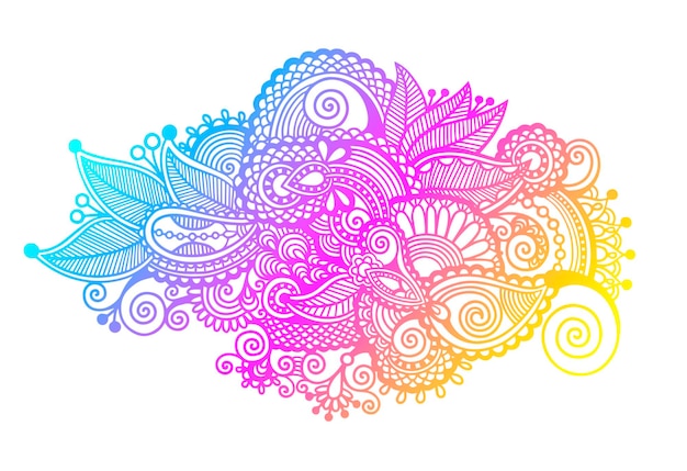 Vector hand drawing paisley design of rainbow flower