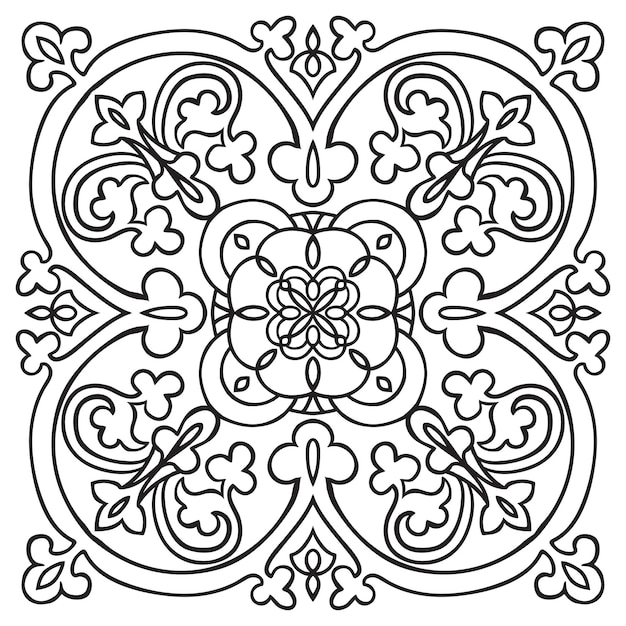 hand drawing pattern for tile in black and white colors italian majolica style